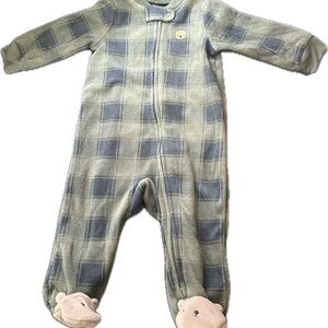 Carter's Blue and Gray Plaid Footie with Bear Feet